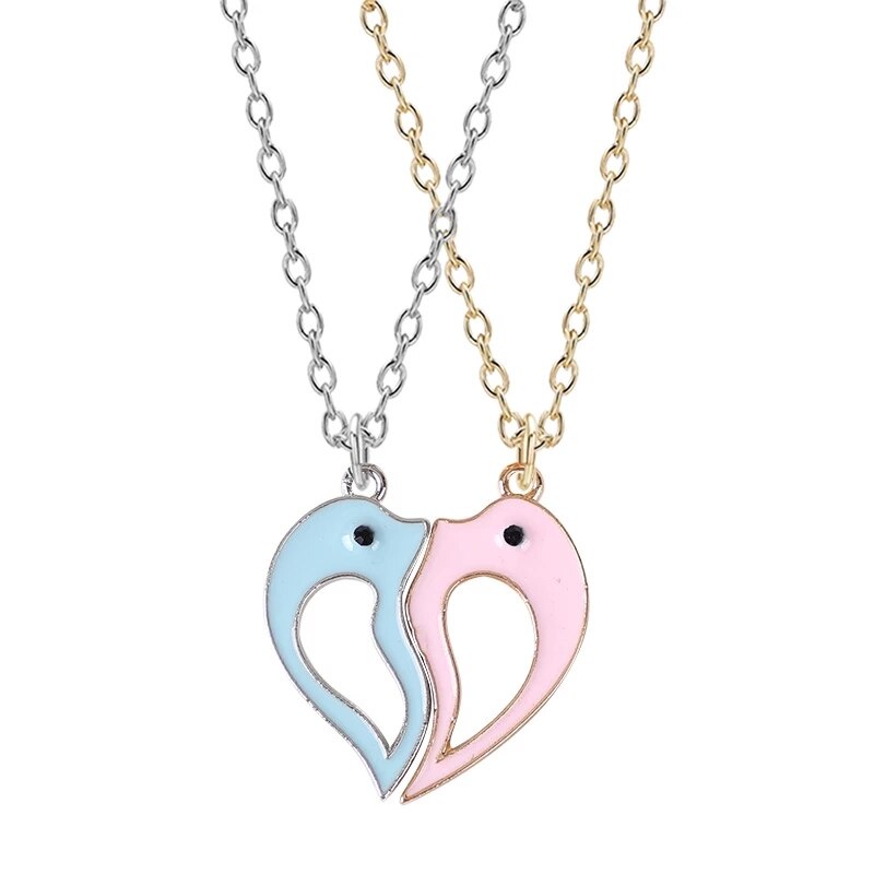 Vòng cổ dây chuyền nữ đôi Mặt Hình Trái Tim/Chìa khóa/Cá heo Thời Trang Dành Cho Cặp Đôi phụ kiện trang sức