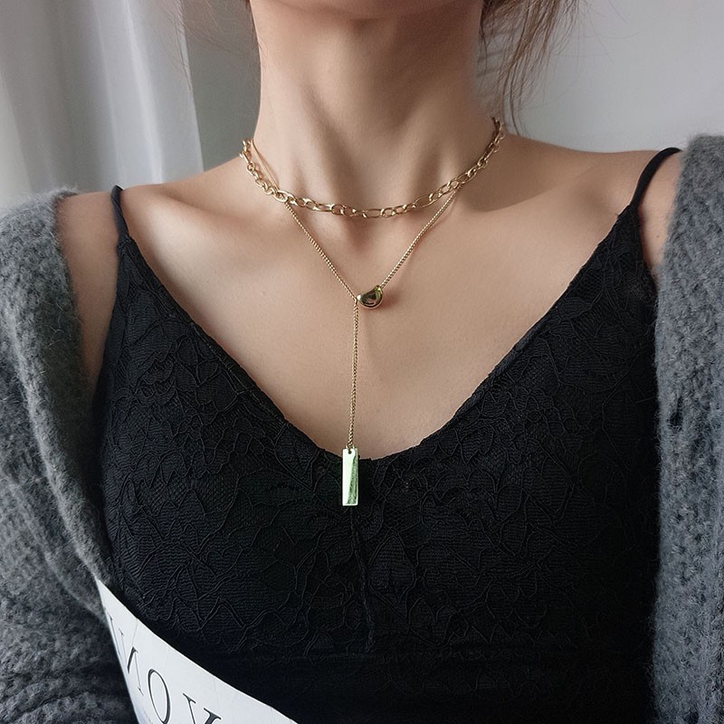 Dây chuyền kim loại hai lớp thời trang đơn giản cổ điển phong cách Hàn Quốc