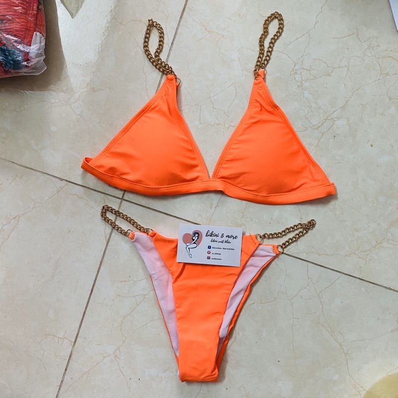 [BKN1085] &lt;ÂU&gt; SET BIKINI TRIANGLE CAM NEON QUAI XÍCH