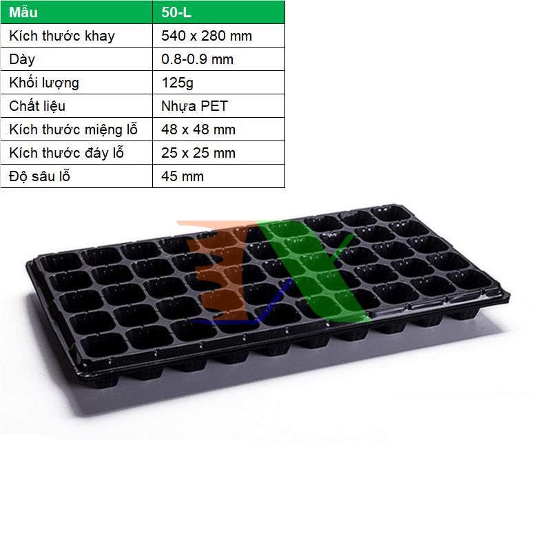 Hộp 150 khay ươm cây (Dày 1mm, nặng 120g), khay ươm hạt, vỉ ươm rau (50 lỗ)