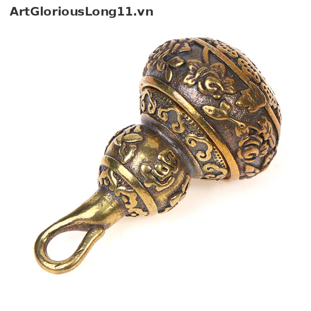 [Artgeriouslong] Hộp Đựng Thuốc Hình Hồ Lô Bằng Đồng Thau Hoa Sen May Mắn Có Móc Khóa May Mắn
