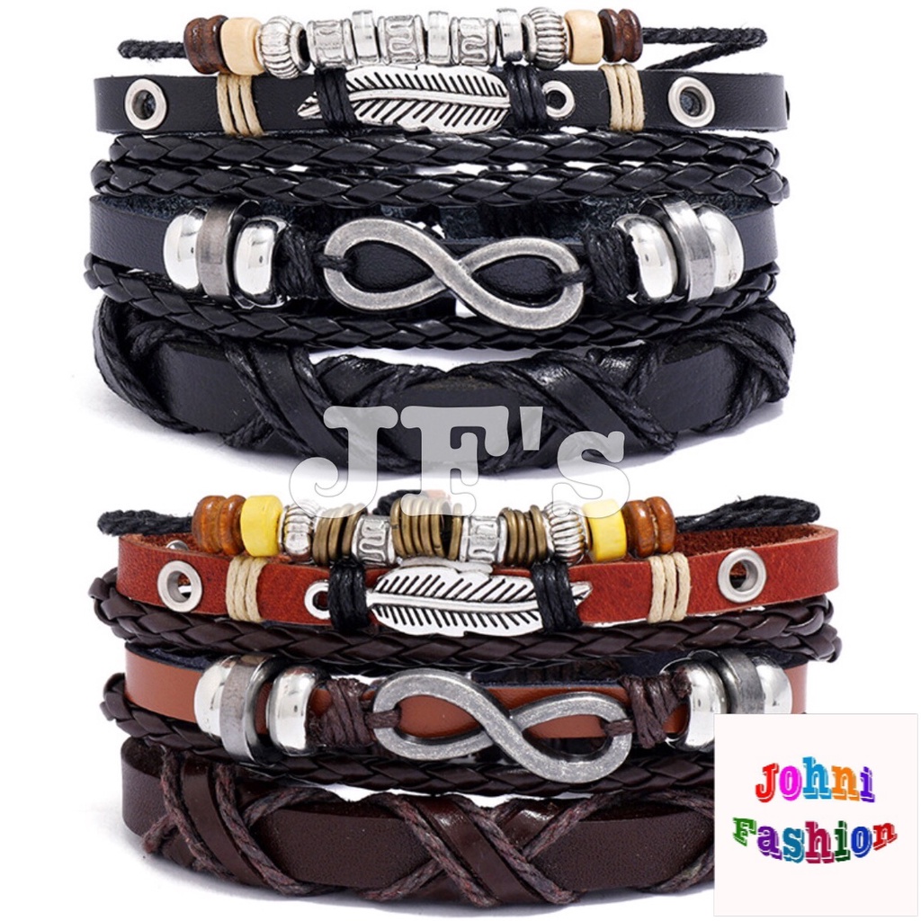 Johnifashion Vòng tay da bện thủ công cho nam và nữ, vòng tay da UNisex mẫu hot