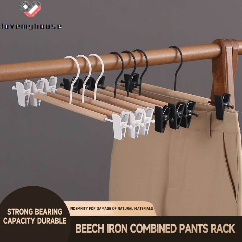 Set 5 Móc Sắt Và Gỗ Treo Quần Váy Quần Legging Ngắn Chống Trượt Siêu Bền