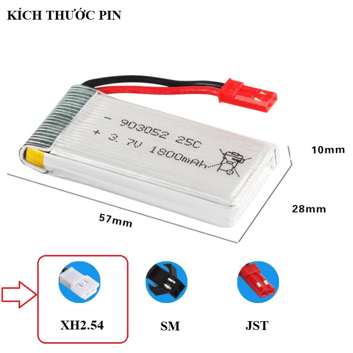 Pin sạc 3.7v cho flycam máy bay điều khiển dung lượng cao 1800mAh