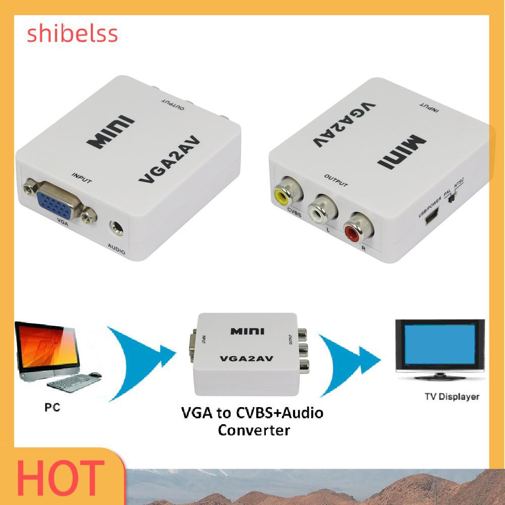 Shibelss Premium Computer VGA to AV TV Composite RCA S-Video Scan Converter 1080P