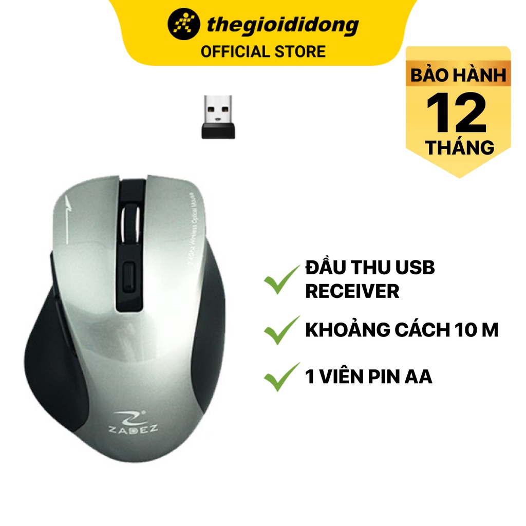 Chuột Không Dây Zadez M353 Xám 1600 DPI - Hàng chính hãng - BH 12 tháng