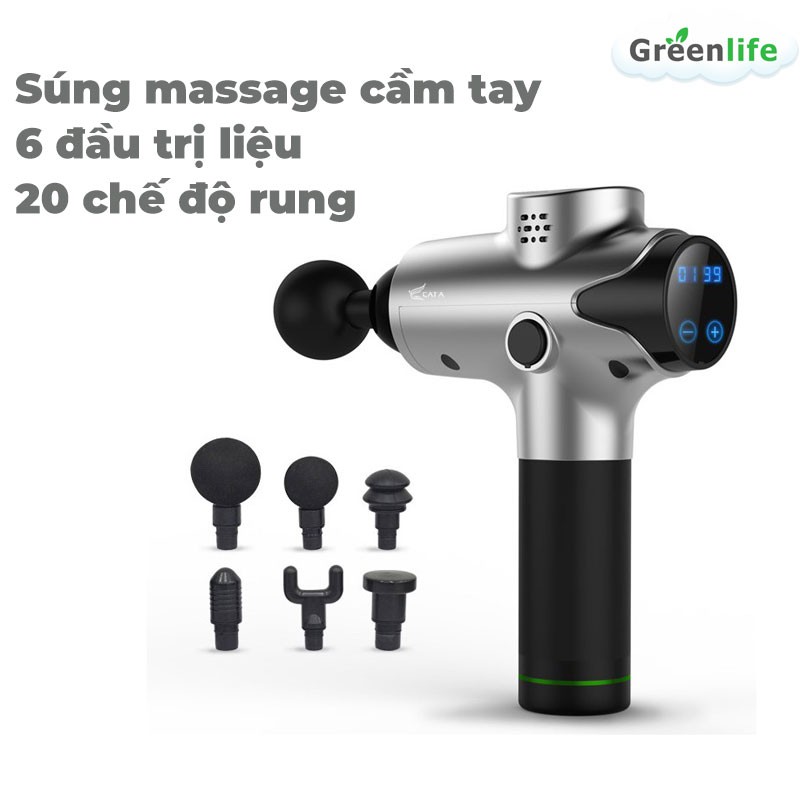 Súng Massage cầm tay cát á Cao Cấp 6 đầu trị liệu 20 chế độ rung, máy massage cầm tay giãn cơ toàn thân,xua tan mệt mỏi