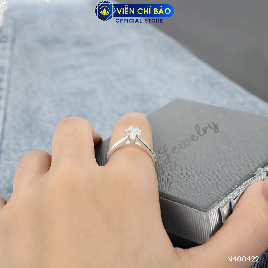 Nhẫn bạc nữ 6 chấu đính đá 6mm chất liệu bạc 925 thời trang phụ kiện trang sức Viễn Chí Bảo N400422