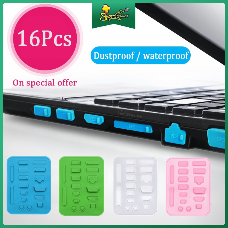 Set 16 nút bịt chống bụi bằng silicon tiện dụng cho cổng USB laptop