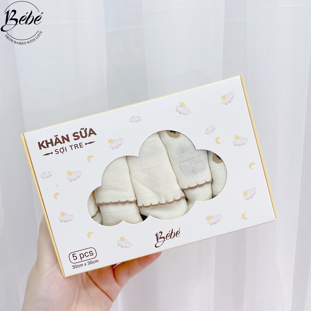 Khăn Sữa Cho Bé/ Khăn Sữa Sợi Tre BéBé Set 5 Cái Mềm Mại Thấm Hút Tốt, Họa Tiết Xinh Xắn Cho Bé