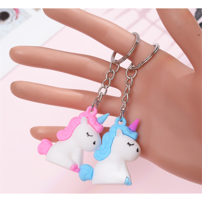 Móc khóa ngựa 1 sừng xanh hồng - Giá rẻ nhất