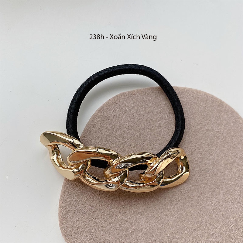 (0238) Dây Chun Buộc Tóc Đính Kim Loại Hình Học Hàn Quốc Thanh Lịch