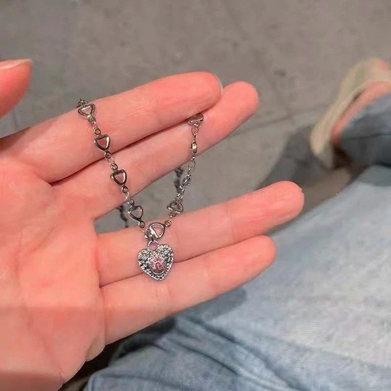 Vòng cổ Mặt Trái Tim Đính Đá Zircon Hồng Thời Trang Cho Nữ