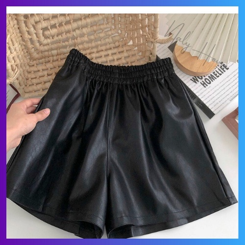Quần Short Da Màu Đen Phong Cách Cá Tính , Đường Phố