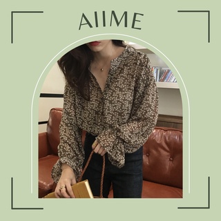 Áo voan hoa nhí dài tay - Áo sơ mi hoa nhí tay dài dáng rộng kiểu Hàn Quốc
