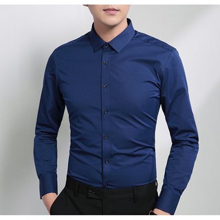 Áo sơ mi nam dài tay trơn màu xanh NAVY basic