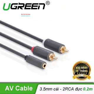 Cáp chuyển âm thanh jack 3.5mm cái sang 2 đầu hoa sen RCA đực dài 20CM UGREEN 10561 (màu đen) - Hàng Chính Hãng