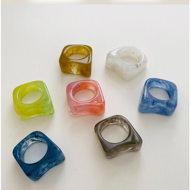 1 Women Exaggerated Geometric Rings Nhẫn Nữ Thời Trang Vintage Acrylic Ring