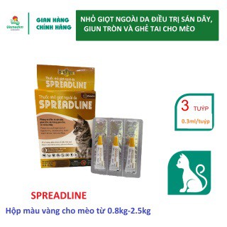 (Xả nghỉ bán) Vemedim SPREADLINE nhỏ giọt ngoài da phòng sán dây, giun tròn, ấu trùng giun tim, ve và bọ nhảy cho mèo