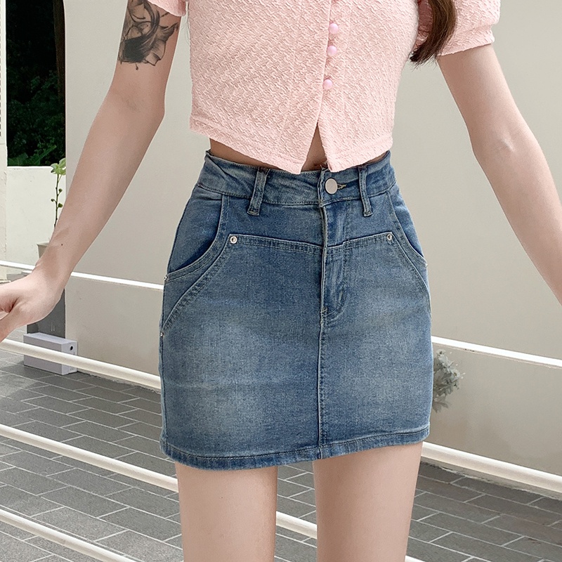 Chân váy denim ZHELIHANGFEI dáng ngắn lưng cao thời trang cho nữ
