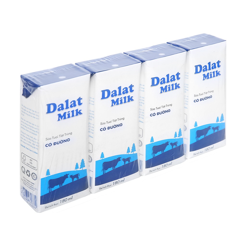 [ EXP:2022-04-10 ] Thùng 48 hộp sữa tươi tiệt trùng có đường Dalat Milk 180ml/hộp