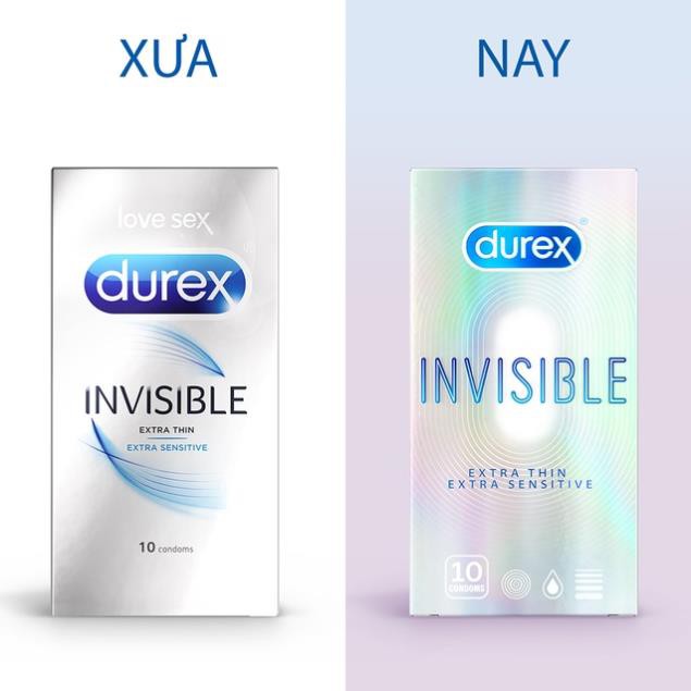 Bao Cao Su Durex Invisible Extra Thin Extra Sensitive 10 bao Siêu Mỏng - Cảm Giác Chân Thật [CHE TÊN Sản Phẩm]