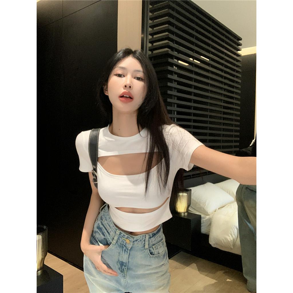 HUANG YOYO Áo Croptop Áo Lửng Ngắn Tay Phong Cách Quyến Rũ Thanh Lịch Dành Cho Nữ