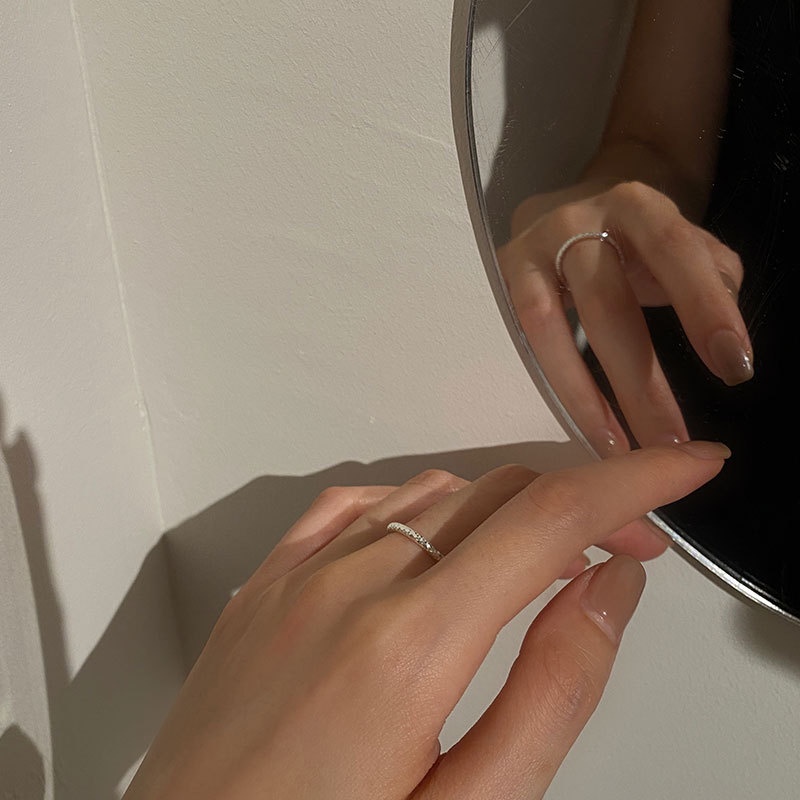 Nhẫn bạc nhẫn nữ cắt giác pasta dày lấp lánh freesize Cá jewelry NB138