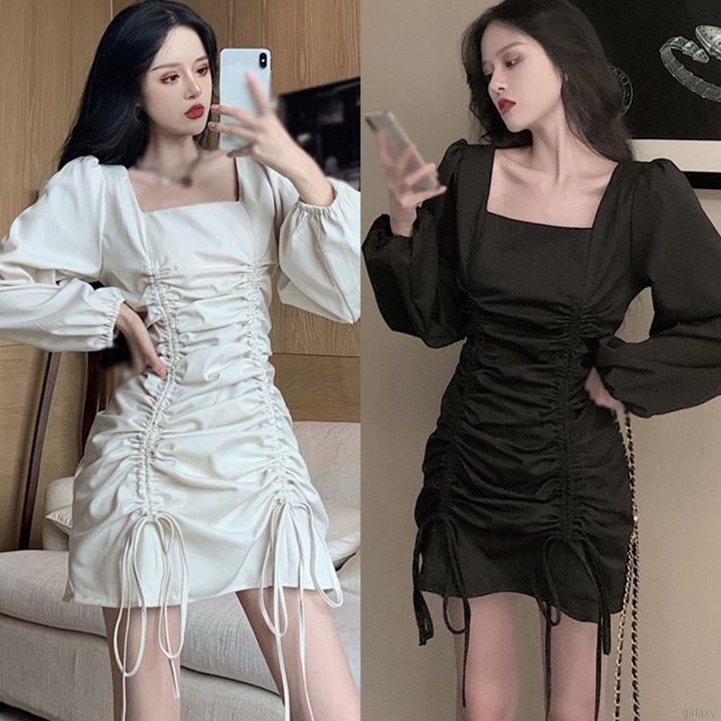 Đầm body nữ tay dài cổ vuông hợp thời trang quyến rũ