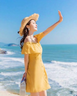 Đầm Vàng Trễ Vai Nút Gỗ XT ( KÈM ẢNH THẬT)