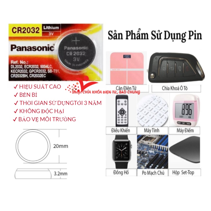 Pin cr 2032 panasonic dành cho điều khiển ô tô, đồng hồ, cân điện tử, một số thiết bị điện tử khác