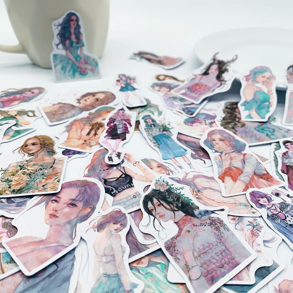 Bộ 50 Tờ Miếng Dán Trang Trí Chống Thấm Nước Họa Tiết Tranh Sơn Dầu Cổ Điển
