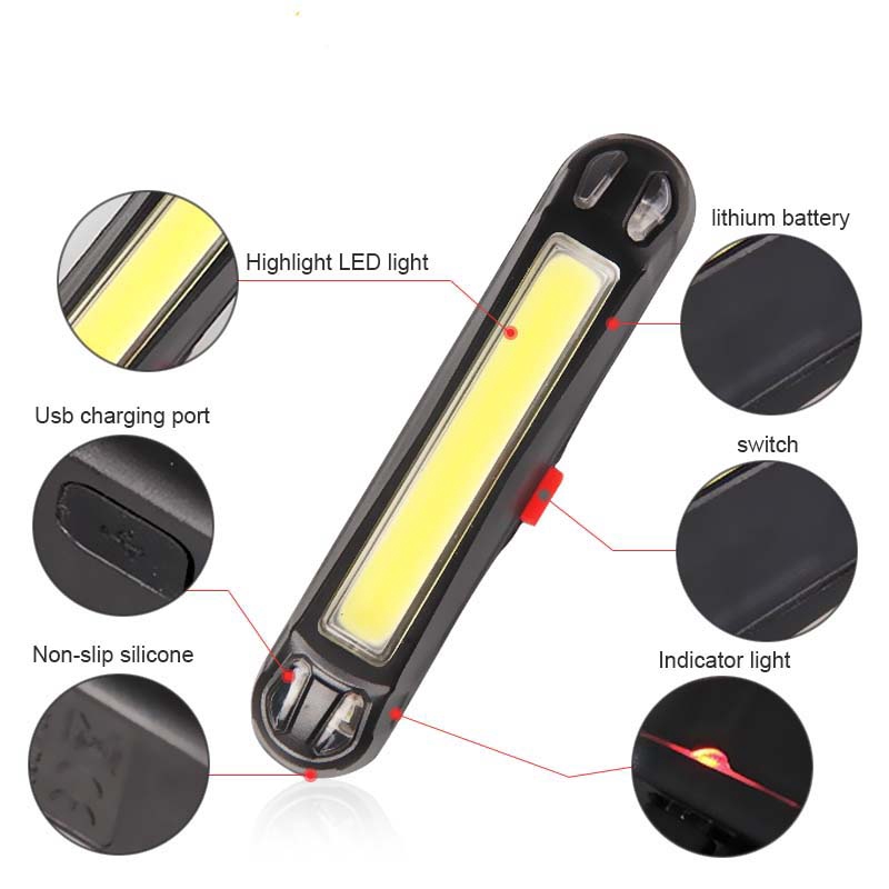 （Hàng đã sẵn sàng） Đèn chiếu hậu xe đạp đôi đèn màu sạc USB Đèn cảnh báo xe đạp đường bộ đèn sáng