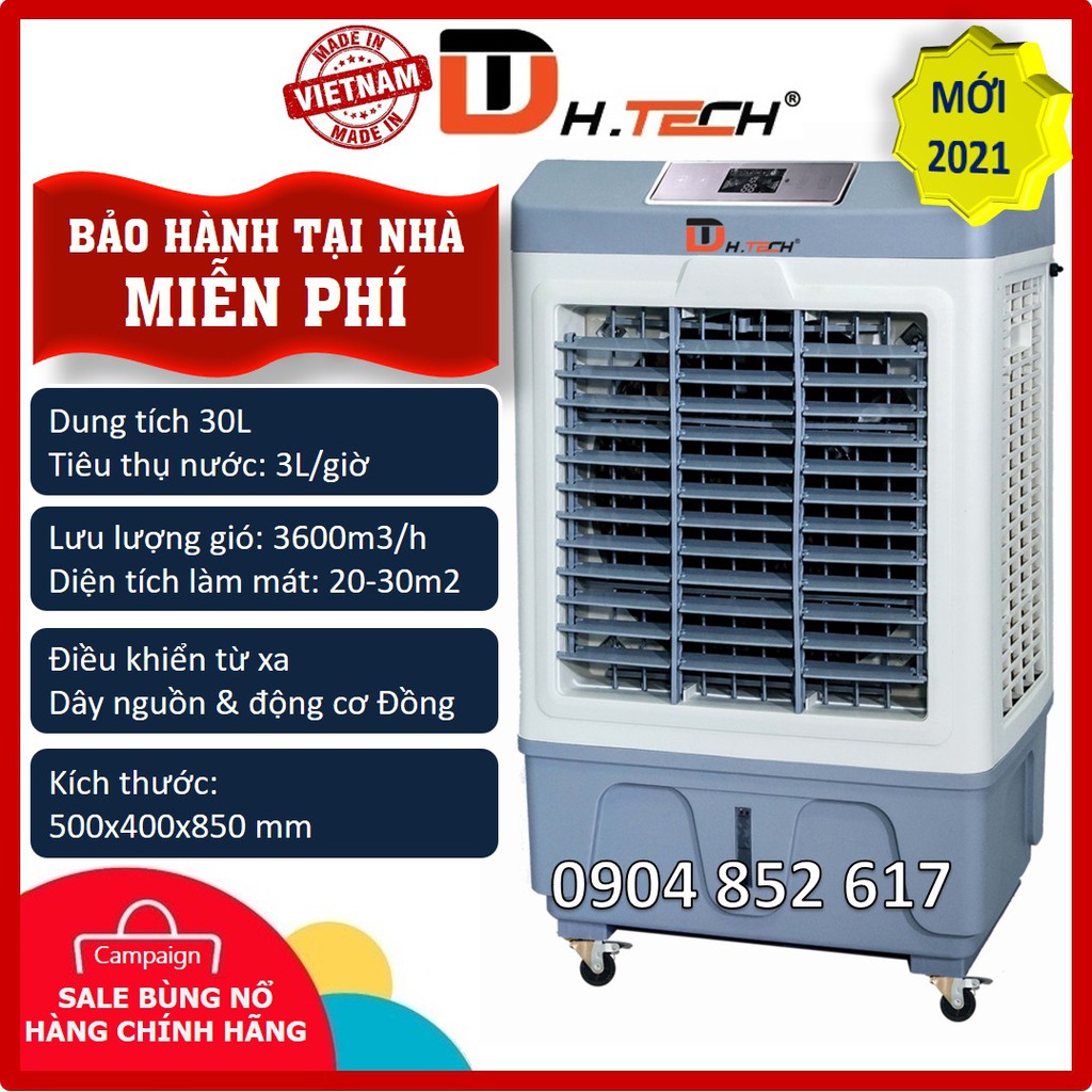 Bảo hành tại nhà Quạt điều hoà làm mát hơi nước phun sương 30L 35L H-TECH RaiKa Đạt Tường, Quạt Điều Hòa Việt Nam