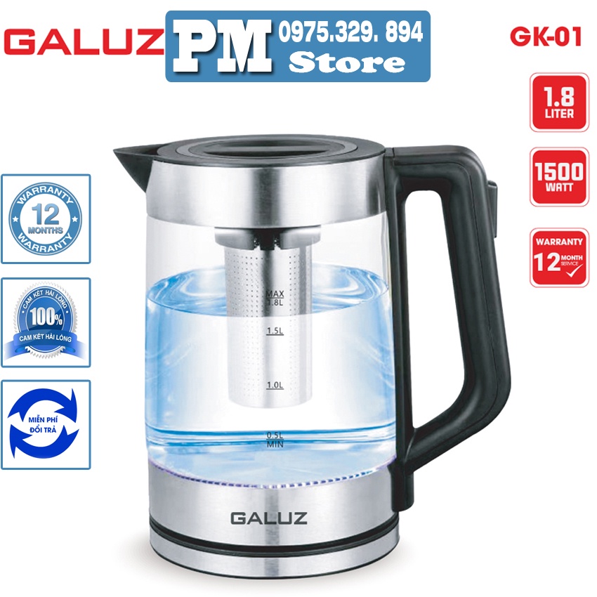 Ấm siêu tốc,Ấm điện đun nước GALUZ GK-01,Dung tích 1.8L,Bảo hành 12 tháng