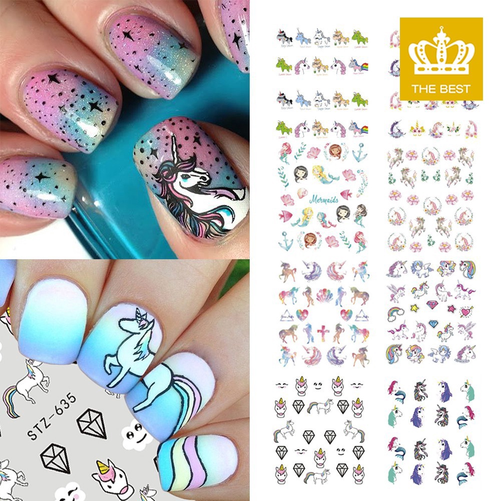 Miếng dán trang trí móng tay hình kỳ lân nhiều kiểu dáng dễ thương tùy chọn