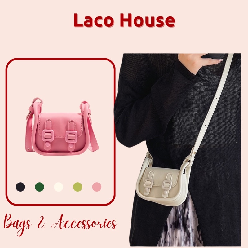 Túi đeo chéo nữ mini hai cúc dáng vuông màu pastel lacohouse T48