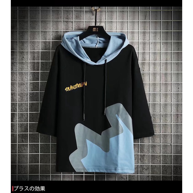 Áo Hoodie Tay Ngắn Dáng Rộng In Chữ Phong Cách Hip Hop Đường Phố Hàn Quốc Thời Trang Cho Nam Cỡ M-3XL