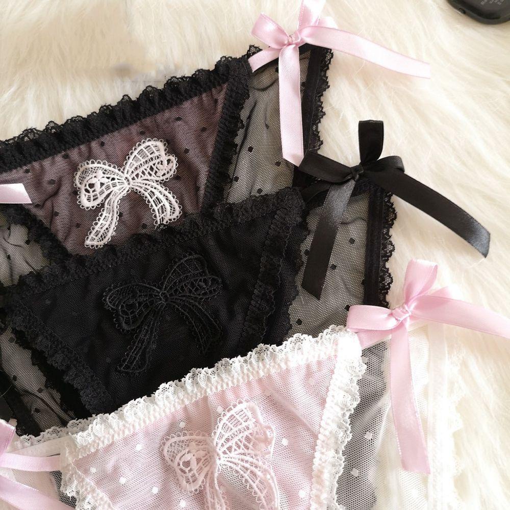 Quần Lót Cotton Lưng Thấp Trong Suốt Đính Nơ Đáng Yêu Cho Nữ
