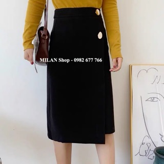 Chân váy vải suông A dài qua gối 2 khuy thời trang
