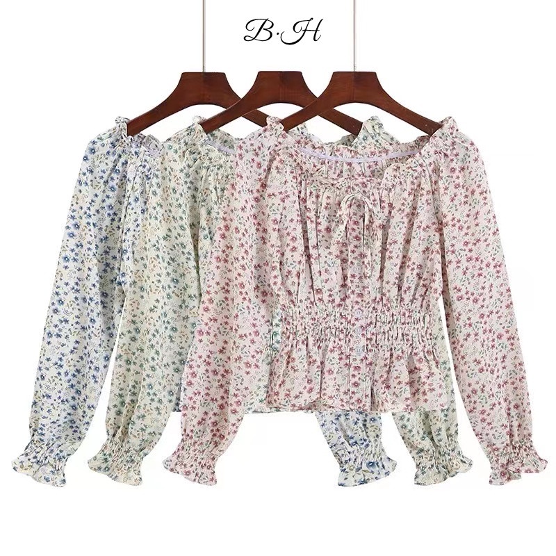 Áo Voan BH Hoa Dài Tay Phong Cách Pháp 2022 Cho Nữ