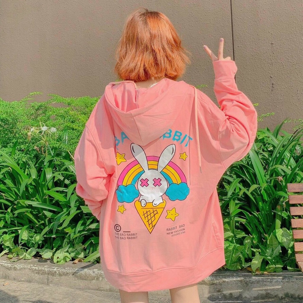 [Mã FAMAYWA2 giảm 10K đơn 50K] Áo khoác Hoodie nỉ nam nữ form rộng Bad Rabbit Freesize mặc vừa từ 40-65kg Molly Fashion | BigBuy360 - bigbuy360.vn