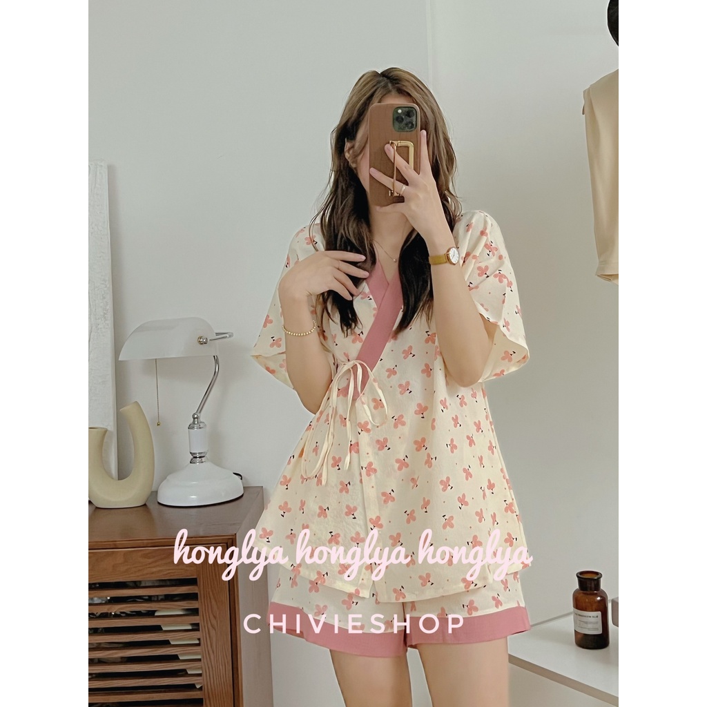 BST TOKYO || Bộ mặc nhà dáng kimono chất đũi nhăn siêu hot hit bộ yukata xinh phong cách Nhật Bản.