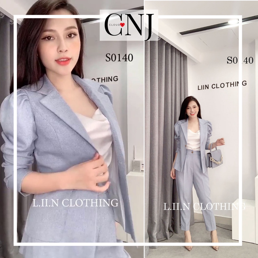 Set Bộ Áo Vest Nữ Công sở màu Xanh Thiết kế độn vai Phối cùng quần Baggy bán tách set  Bộ công sở nữ