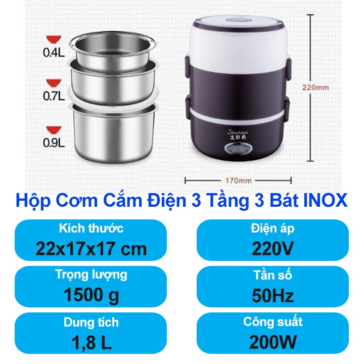 Hộp Cơm Cắm Điện 4 Khay INOX Tiện Lợi, Hâm Nóng, Nấu Cơm Nhanh Chóng - Bảo Hành 06 Tháng, 1 Đổi 1 Trong 7 Ngày