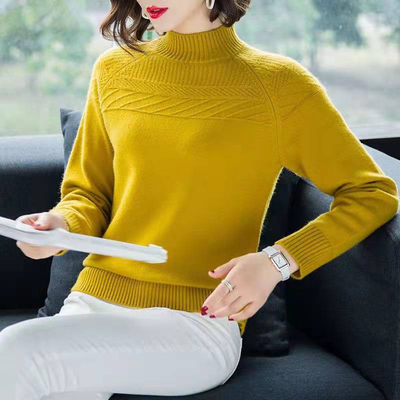 Áo sweater dày dặn dáng rộng cổ cao phong cách Hàn Quốc áo len nữ