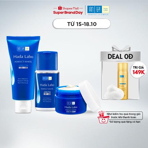 Set dưỡng trắng da Hada Labo Perfect White (Sữa rửa măt 80g + Dung dịch 100ml + Kem 50g)