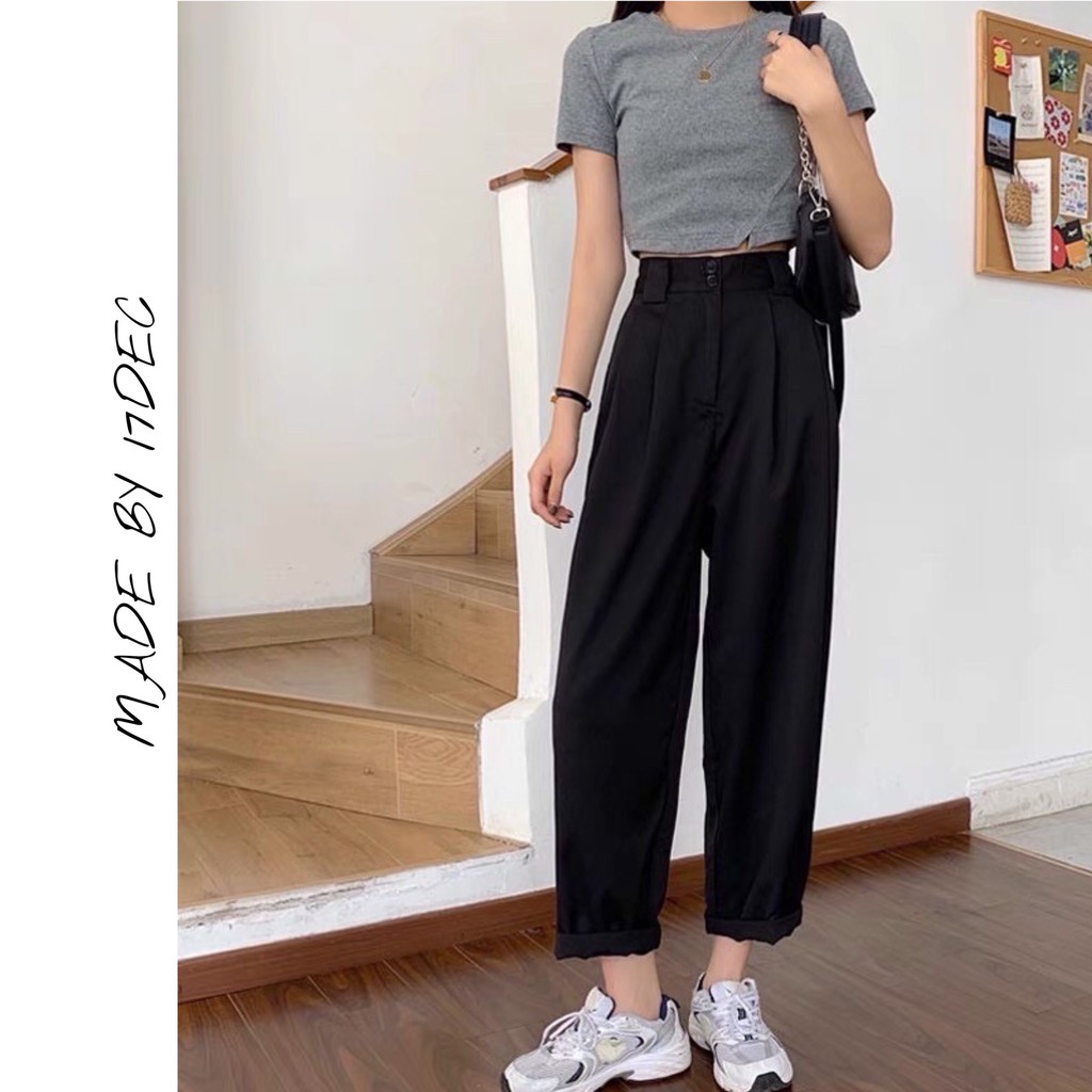 Quần baggy dáng thụng 17DEC, quần tây nữ cạp cao ống rộng dáng bom cao cấp | BigBuy360 - bigbuy360.vn