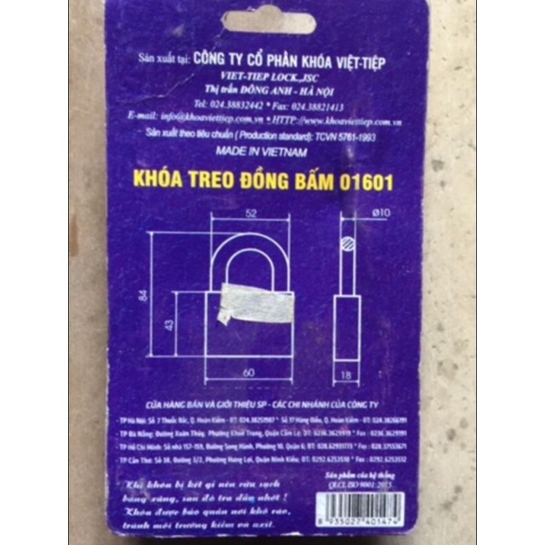 Ổ khoá việt tiệp 6 phân  loại khoá BẤM