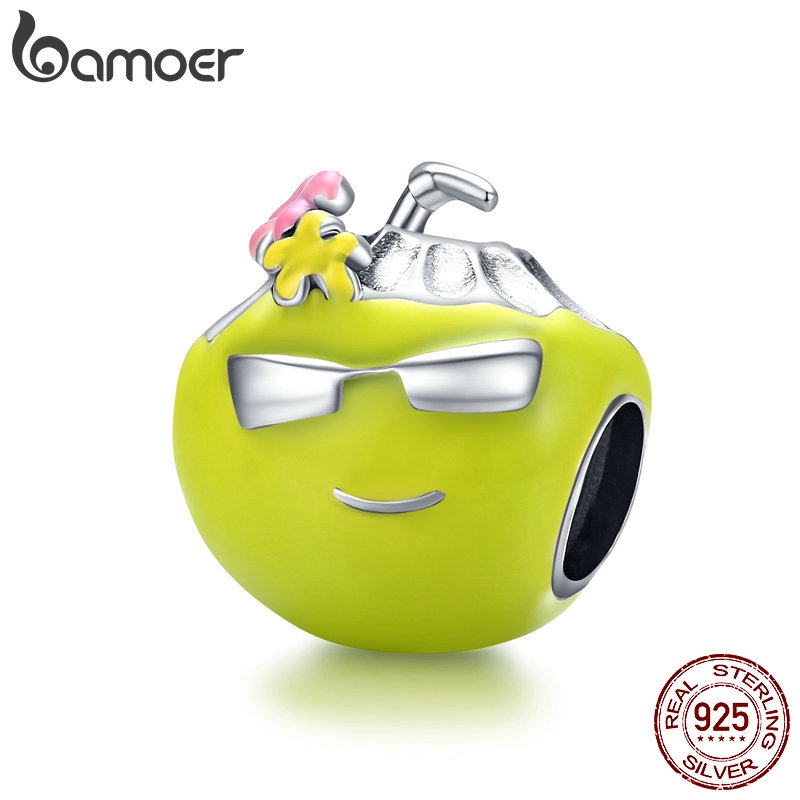 Hạt Trang Sức Bamoer SCC1528 Bằng Bạc 925 Tráng Men Hình Trái Dừa Dành Cho Tự Làm Vòng Tay